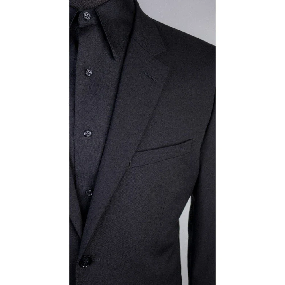 H&M Mens Blazer Jacket Size 42R Skinny Fit Black Sport Coat Two Button Poly